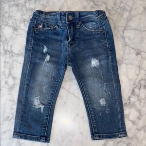 AG Classic Blue Denim Slim Straight Distressed Jeans 12M